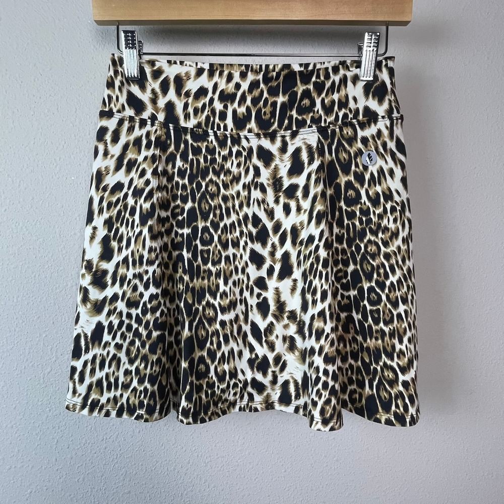 Dona Jo Leopard Print Athletic Skort Women 26W Brown Black Pickleball Activewear - Picture 2 of 8